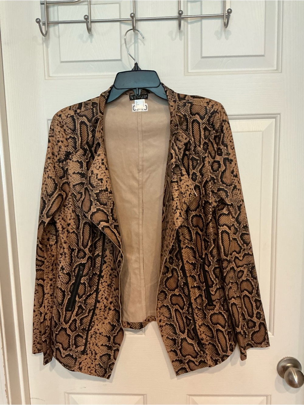 VENUS Brown & Black Snake-Print Open Front Blazer